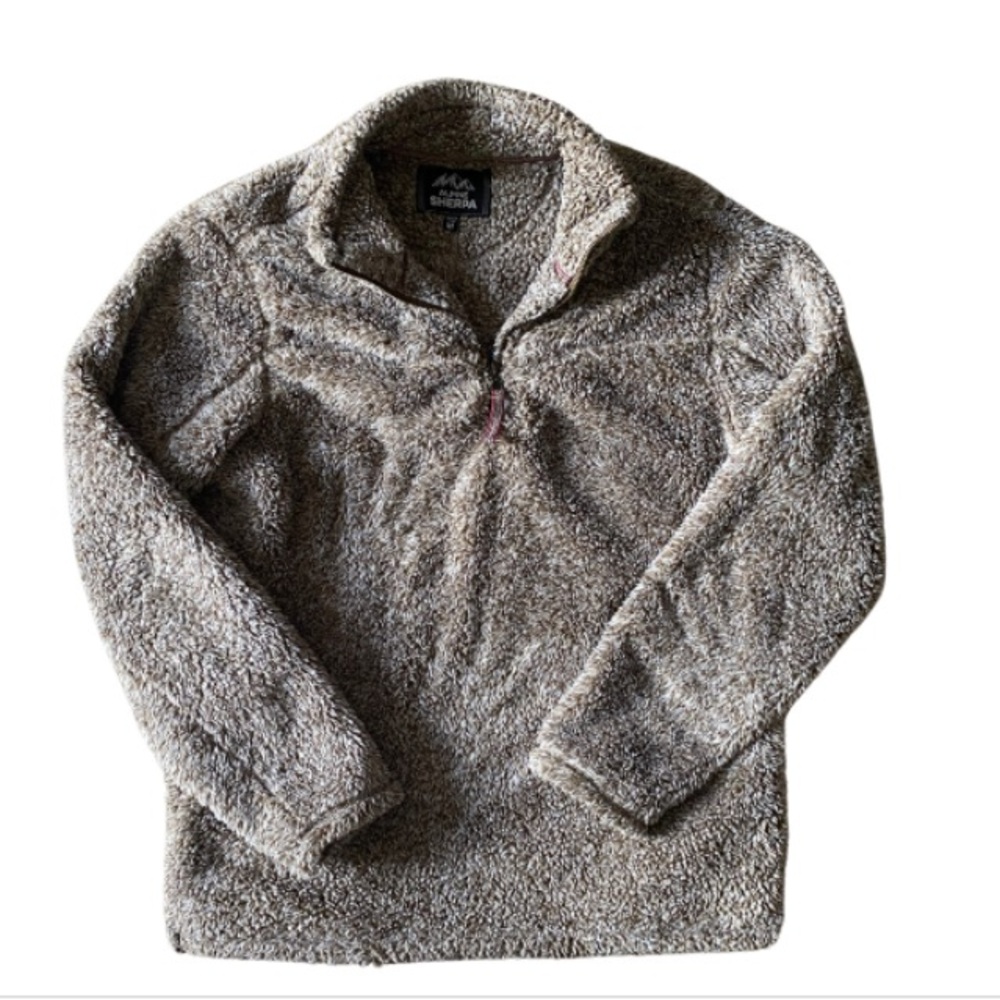 ALPINE SHERPA Women’s 1/4 Zip Brown Pullover Fleece Sweater Size M